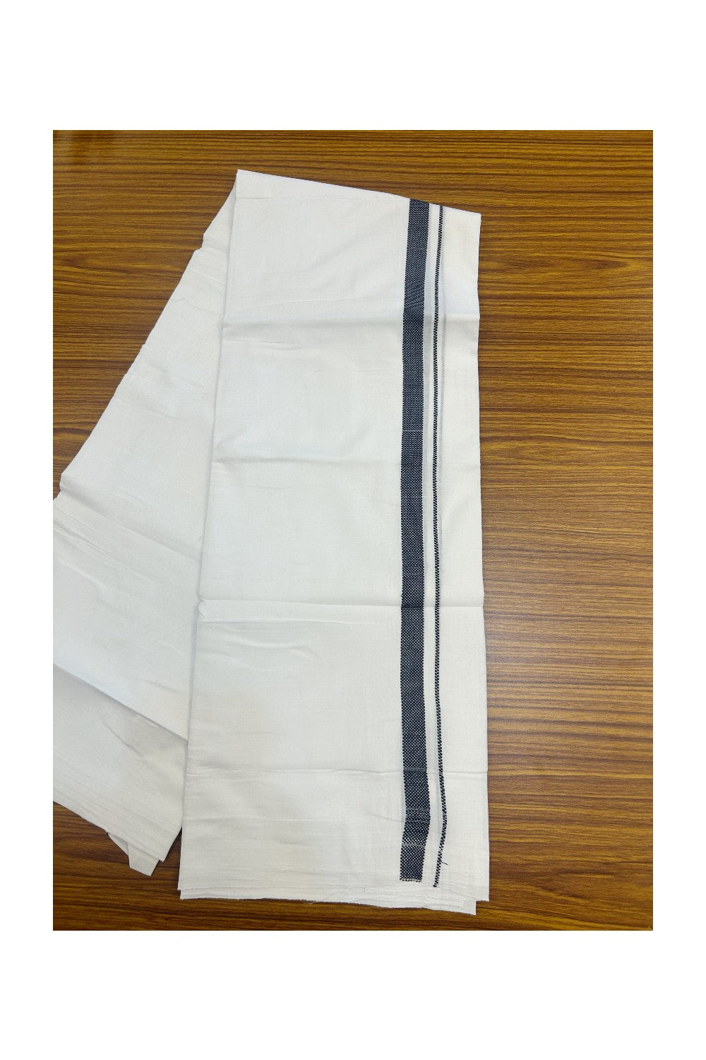 20% DISCOUNT!! KaithariKada Balaramapuram 100% Cotton PURE WHITE DOUBLE Mundu/Dhoti - 100x80 - 0.75 inch Black Design Kara - 19KK5174THI