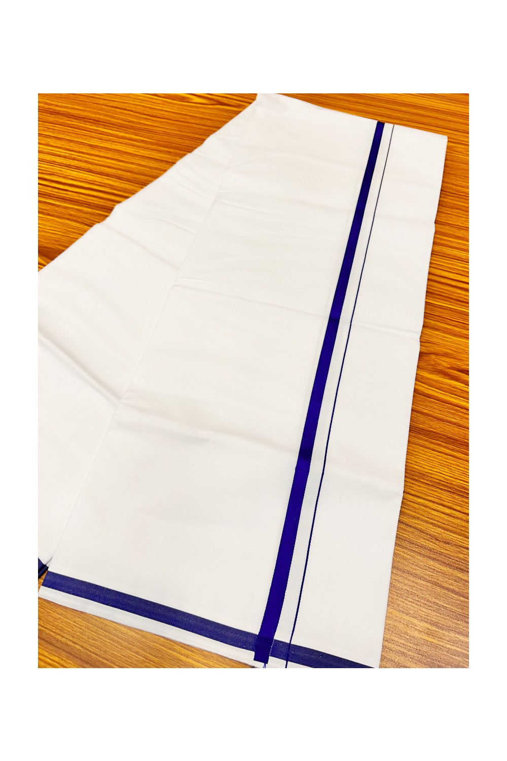 15% OFFER!! KaithariKada 100% Cotton PURE WHITE SINGLE Mundu/Dhoti-40X40 Blue 2.cm (2 meter / 4 muzham) Kara- 19pra