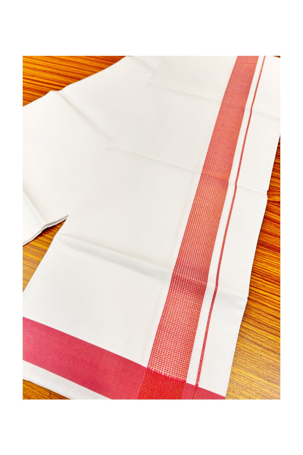 15% OFFER!! KaithariKada 100% Cotton PURE WHITE SINGLE Mundu/Dhoti-40X40 Pinkish violet Kasavu Zazri 1.75inch (2 meter / 4 muzham) Kara- 19sar