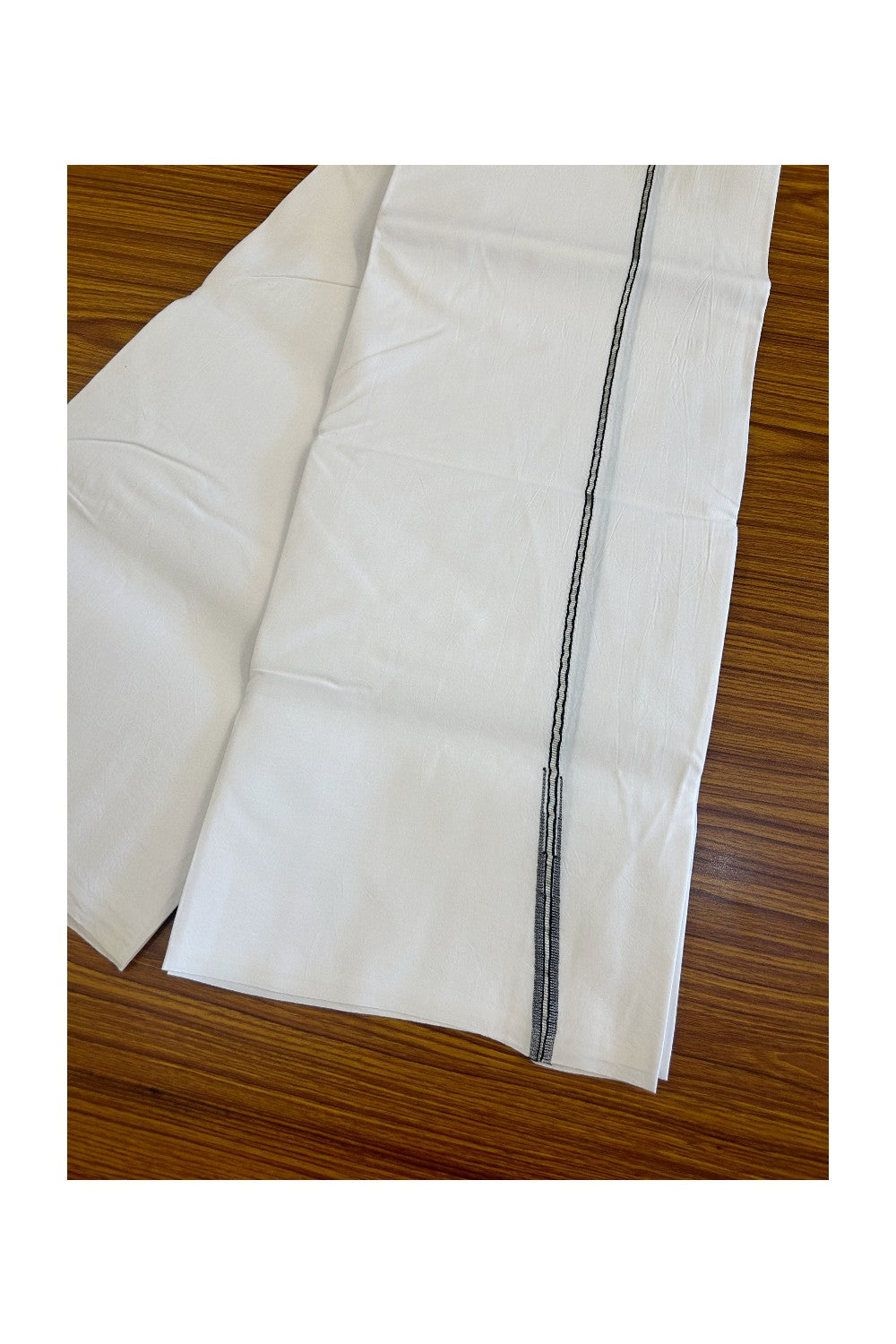 18% DISCOUNT!! KaithariKada Balaramapuram 100% Cotton PURE WHITE Single Mundu/Dhoti-100x100 Puliyilakkara Silver kasavu black chutty (2 meter / 4 muzham) - 19KK487KK