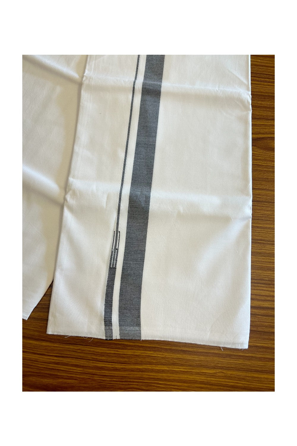 30% DISCOUNT!! KaithariKada Balaramapuram 100% Cotton PURE WHITE Single Mundu/Dhoti-100x100 Puliyilakkara Black Shaded chutty (2 meter / 4 muzham)- 19KK5043ASH