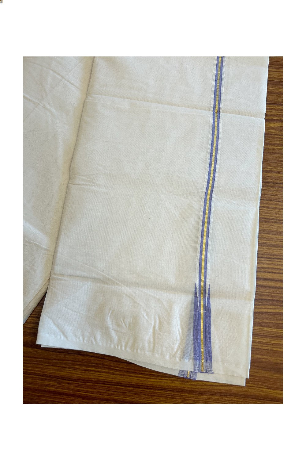 32% Discount! KaithariKada Balaramapuram 100% Cotton Off White - (Unbleached)- Double Mundu/Dhoti-100x100 1.5cm Violet Light Chutty Kara - 108