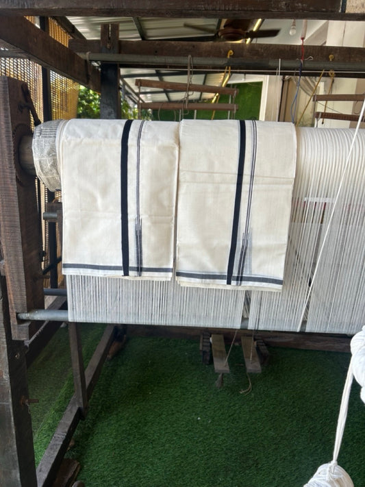 Womens Single Set Mund for 30% Discount!!! KaithariKada Handloom Unakkupaav Balaramapuram - 100% Cotton Puliyilakkara Chutty - Black kara - 2 KK7155 RAM