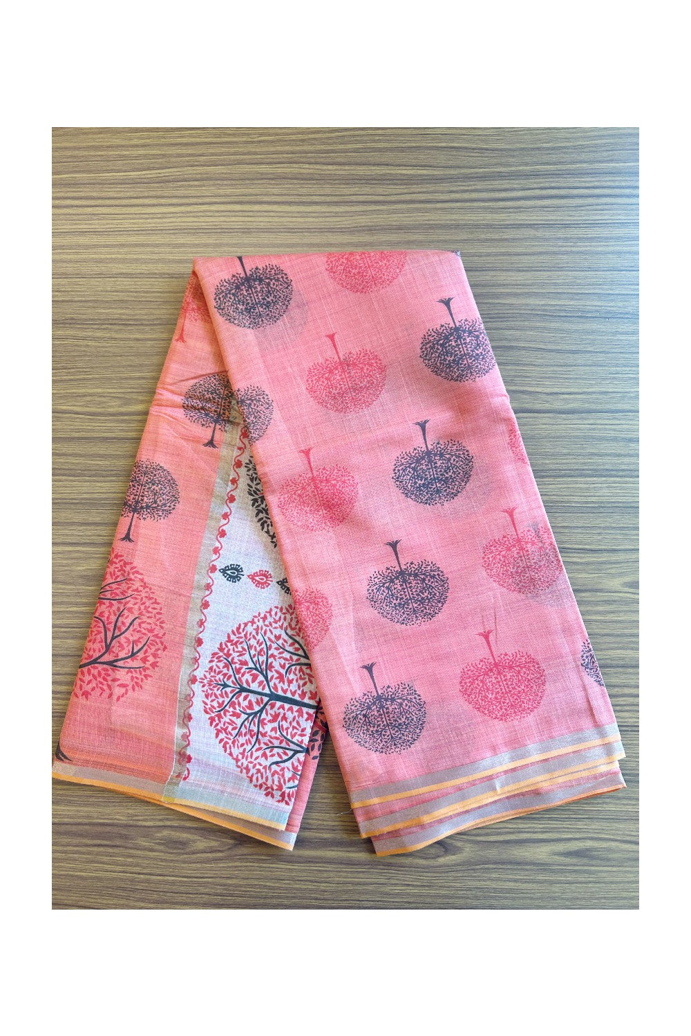 KaithariKada- Balaramapuram & Saree - 100% PURE Cotton Silk - Orange & Black Design - 2KK1004DHA