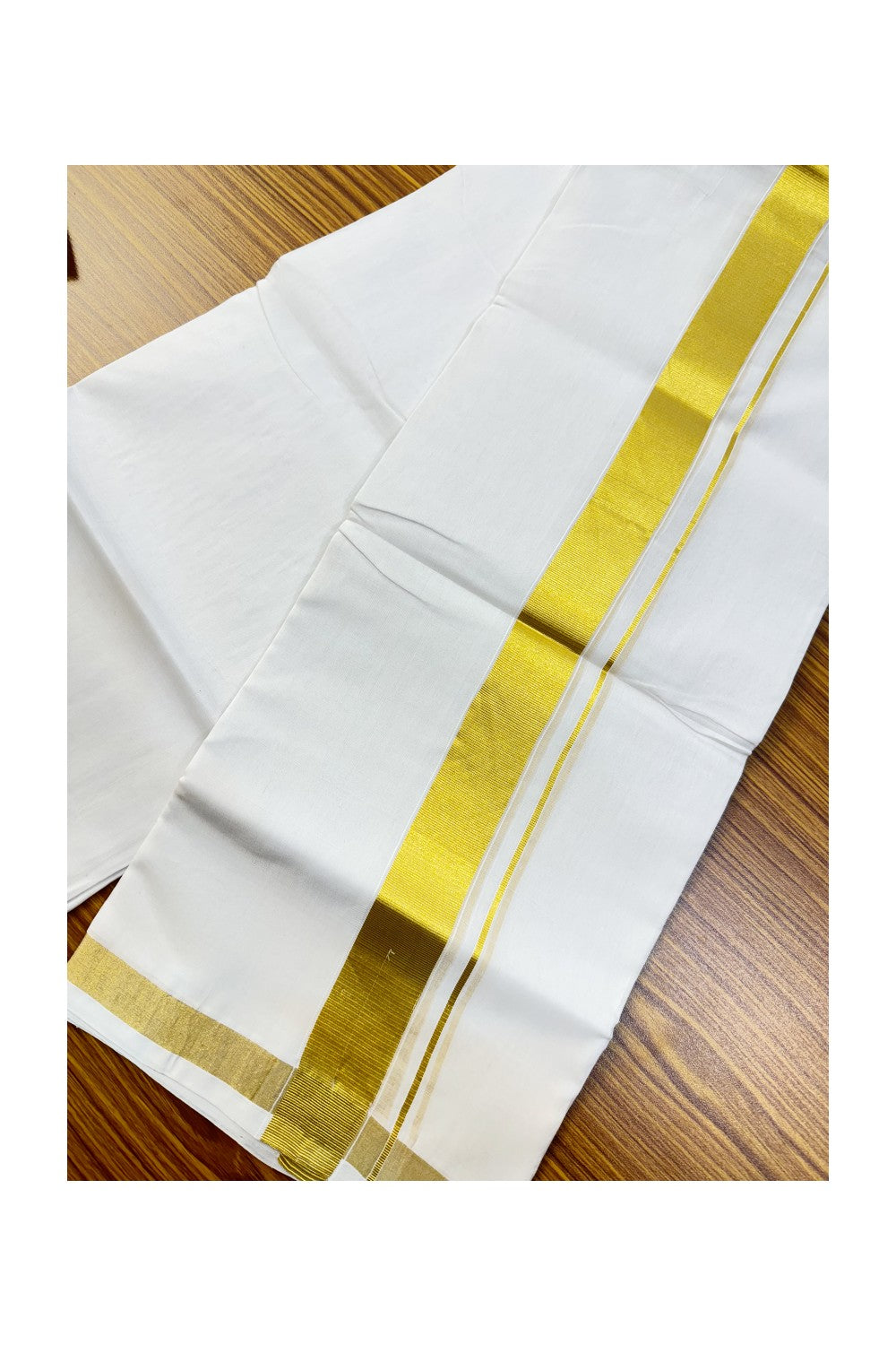 30% DISCOUNT! KaithariKada HANDLOOM Unakkupaavu Balaramapuram - 100% Cotton Double Pure White - Mundu/Dhoti -100x100 2.25inch Gold Kasavu Kara - 2KK409SOM