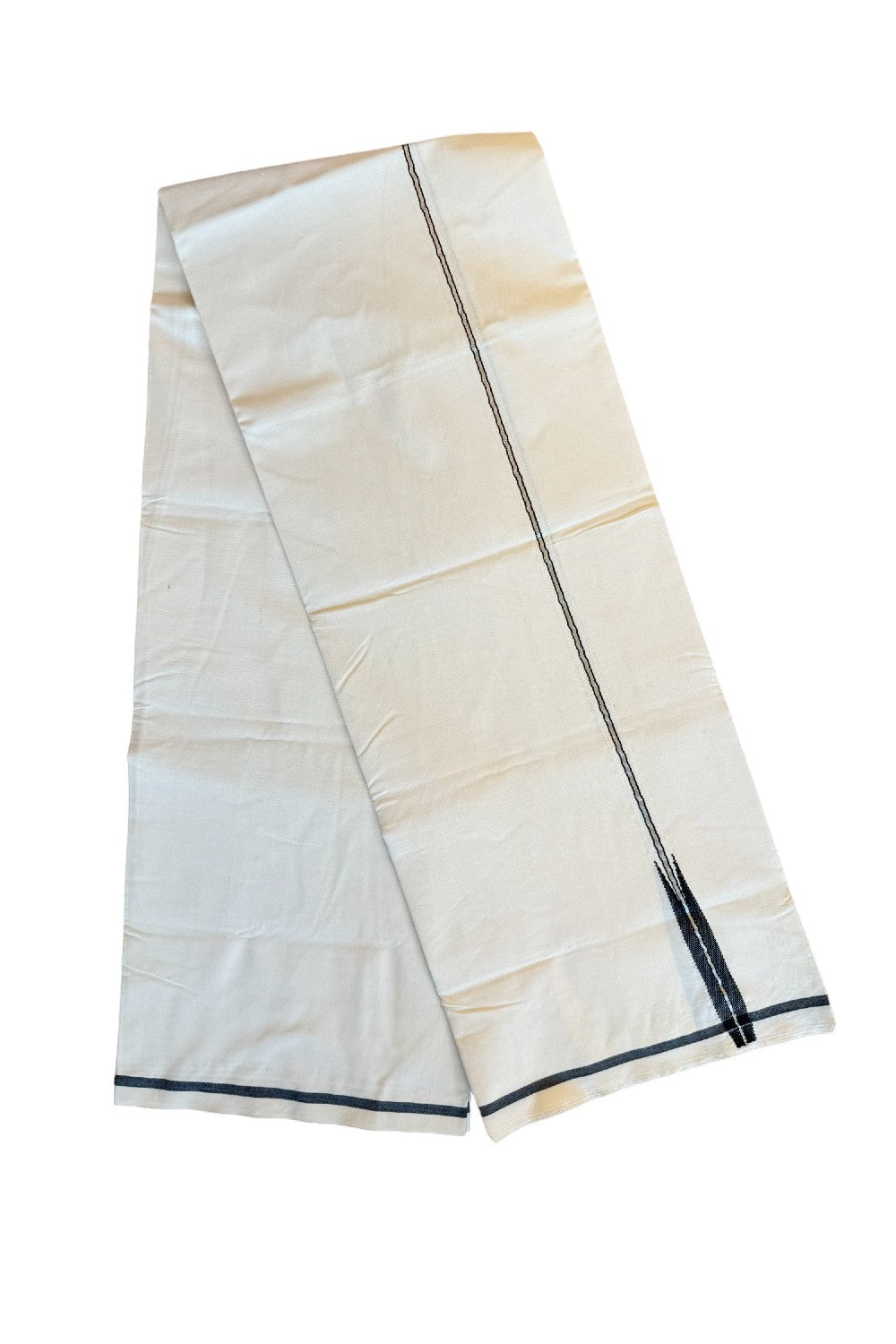 28% DISCOUNT ! KaithariKada Balaramapuram 100% COTTON SINGLE OFF WHITE - (Unbleached) Mundu/Dhoti-100X100- 0.5 Inch Silver & Puliyilakkara Black Chutty (2 meter / 4 muzham)- 2KK414ASH