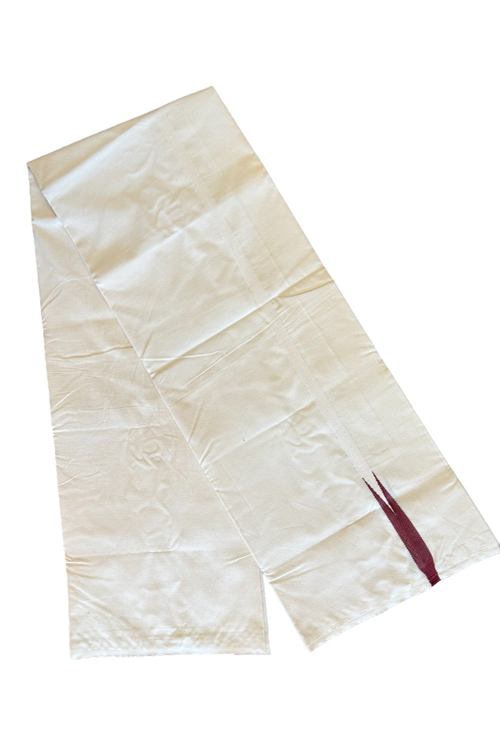 30% DISCOUNT ! KaithariKada Balaramapuram 100% COTTON SINGLE OFF WHITE (Unbleached) Mundu/Dhoti-Twisted 100s Thread- 0.5inch Maroon Chutty (2 meter / 4 muzham)- 2KK455ASH