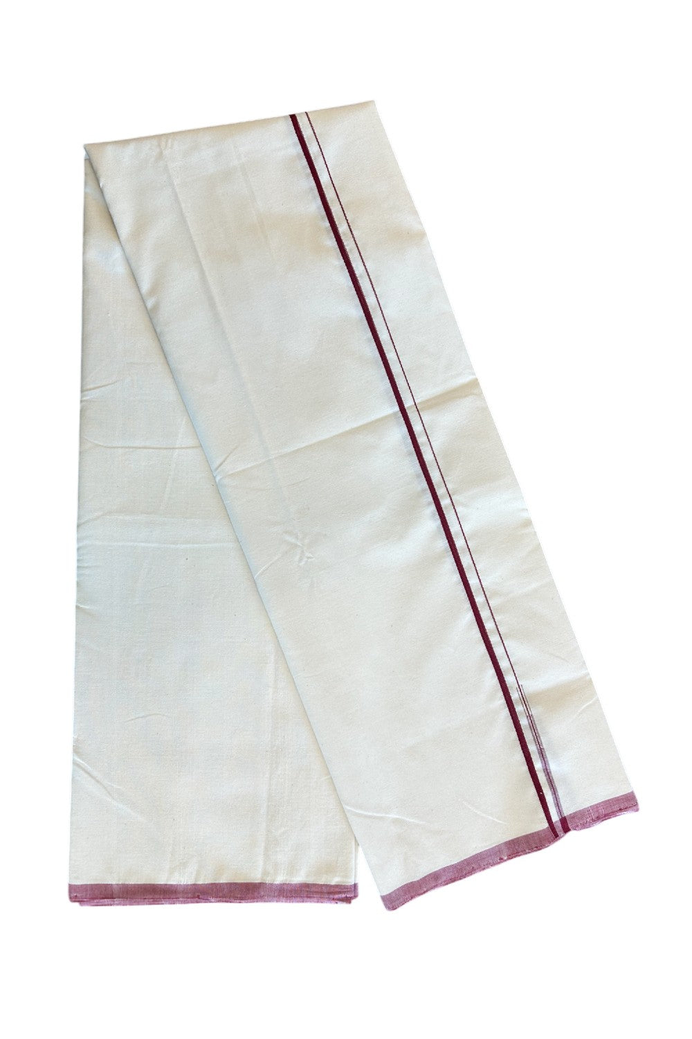 SIGNATURE KAITHARIKADA EXCLUSIVE SINGLE DHOTI - 25% Discount!!! 100% Cotton Balaramapuram HANDLOOM Single Mundu/Dhoti - Off White - (Unbleached) - 0.5 cm Maroon Chutty Kara (2 meter / 4 muzham) - 2KK5050KAI