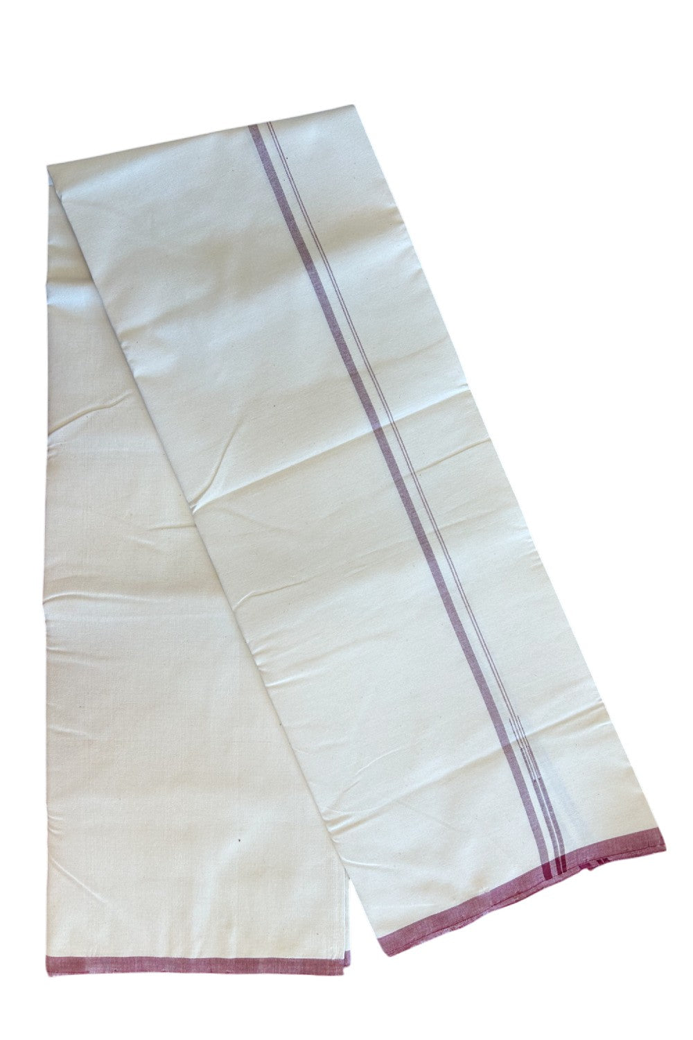 SIGNATURE KAITHARIKADA EXCLUSIVE SINGLE DHOTI - 100% Cotton Balaramapuram HANDLOOM Single Mundu/Dhoti - Off White - (Unbleached) 1 cm Shaded Maroon Chutty Kara (2 meters / 4 muzham) - 2KK5078KAI
