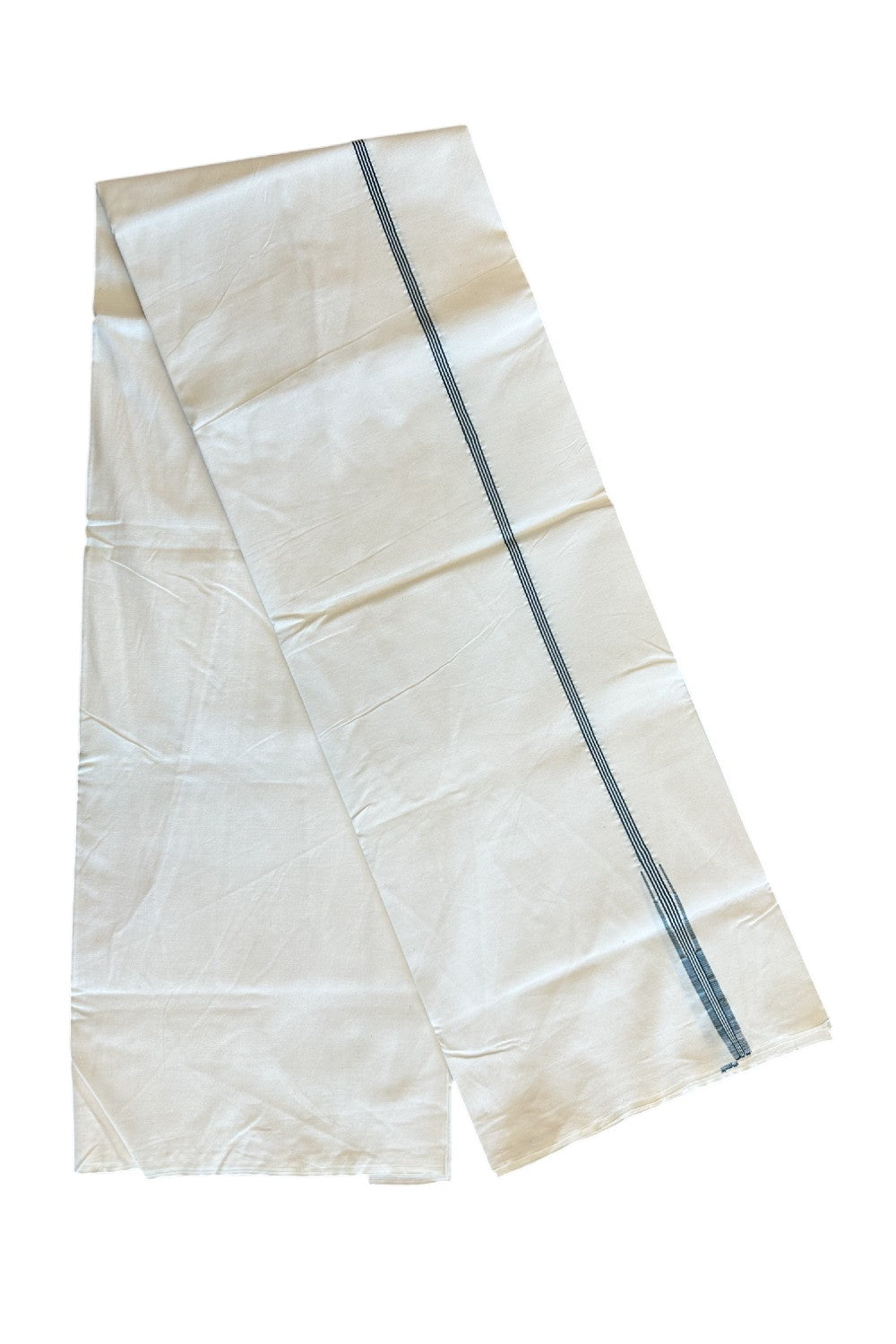 16% DISCOUNT ! KaithariKada Balaramapuram 100% COTTON SINGLE OFF WHITE (Unbleached) Mundu/Dhoti-100X100- 0.5 inch Puliyilakkara Dark Green Striped Chutty Kara (2 meter / 4 muzham) - 2KK5087ASH