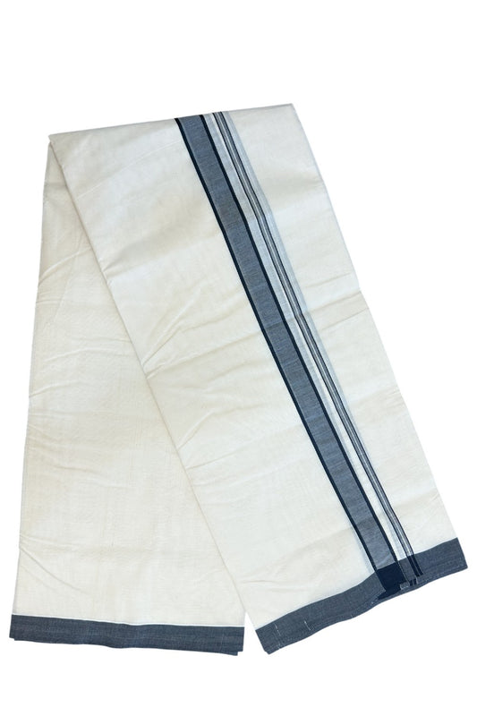 10% DISCOUNT ! KaithariKada Balaramapuram 100% Cotton Double Off white - (Unbleached) Mundu/Dhoti - 100X100 -1.25 inch Black Kara- 2KK5137ASH