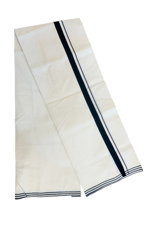 12% DISCOUNT ! KaithariKada Balaramapuram 100% COTTON SINGLE OFF WHITE (Unbleached) Mundu/Dhoti-100X100- 0.75 inch  Puliyilakkara Black Kara (2 meter / 4 muzham) - 2KK5159ASH