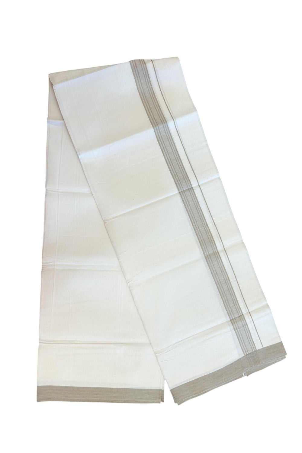 8% Discount ! Kaitharikada Balaramapuram 100% Cotton PURE WHITE SINGLE Mundu/Dothi - 40s - 1 inch Light Tan Brown Stripes Kara (2 meters / 4 muzham) - 2KK5220 THI