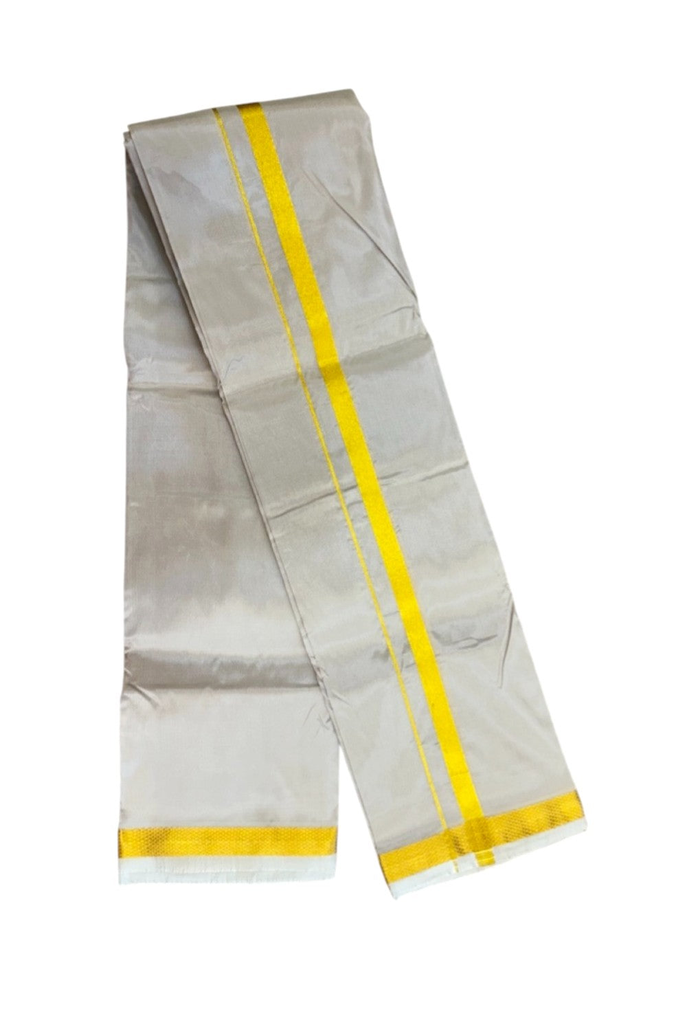 12% Discount!! KaithariKada Balaramapuram 100% Silk Double Mundu/Dhoti - Light Pastel Brown Colour Body - 0.75 inch Gold Kasavu Kara 3.60 mtr (8 muzham) - 2KK5222 GAN
