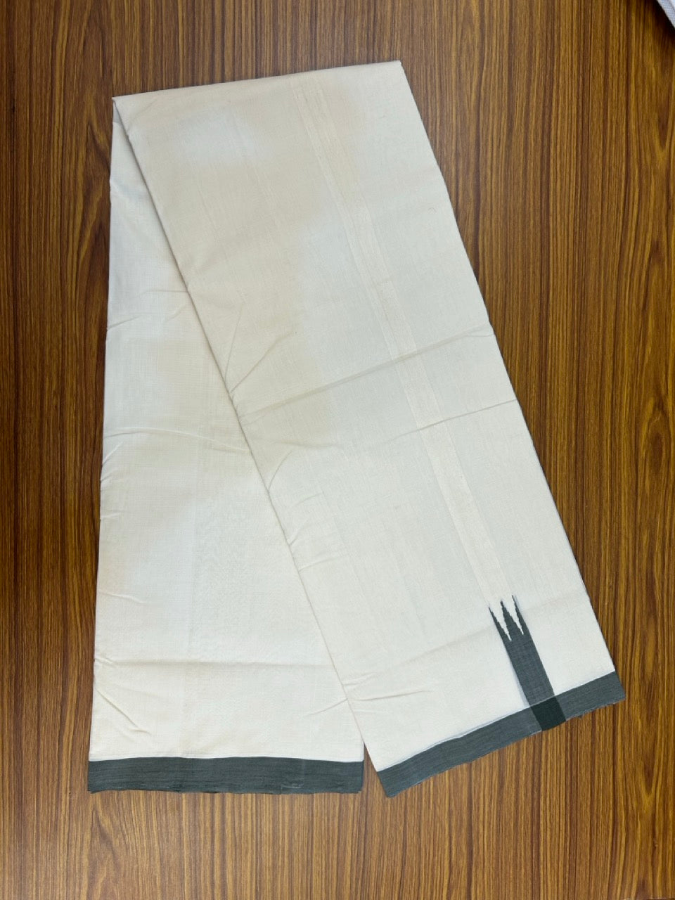 25% DISCOUNT!! KaithariKada HANDLOOM UNAKKUPAAV Balaramapuram - 100% PURE Cotton OFF White - (Unbleached) Double Mundu/Dothi - 100 x 80 - 1.5 inch Ash Black Chutty 4 meter - 2 KK5249 REA