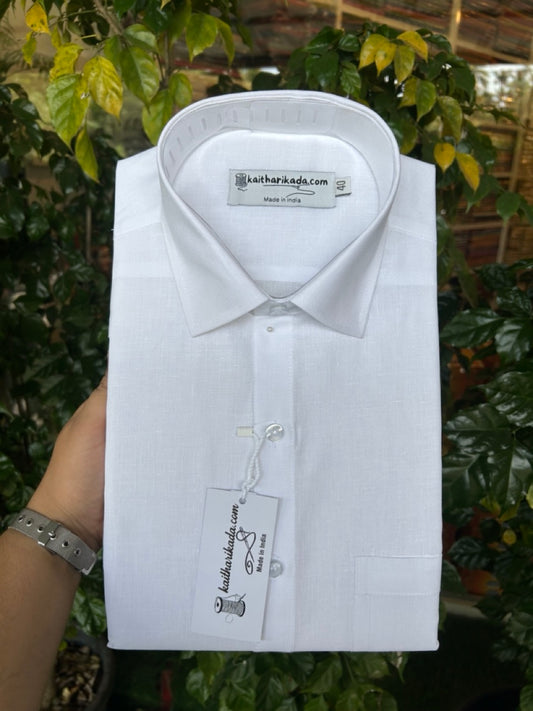 White Shirt - Full Sleeve - Linen Finish - Cotton - Kaitharikada Original - Politician Type - 2KK1001S