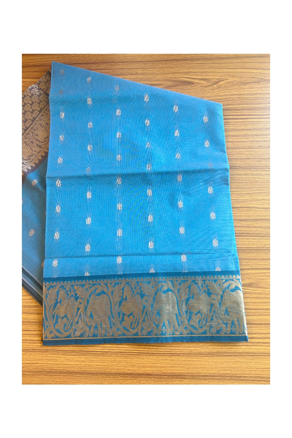 KaithariKada- Balaramapuram Saree - 100% PURE Cotton Silk - Blue & Black Elephant Design - 2KK1005PAN.