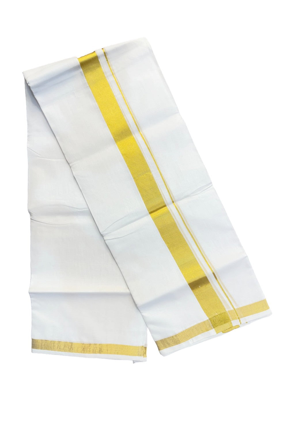 30% DISCOUNT! KaithariKada HANDLOOM Unakkupaavu Balaramapuram - 100% Cotton Double Pure White - Mundu/Dhoti -100x100 2.25inch Gold Kasavu Kara - 2KK409SOM