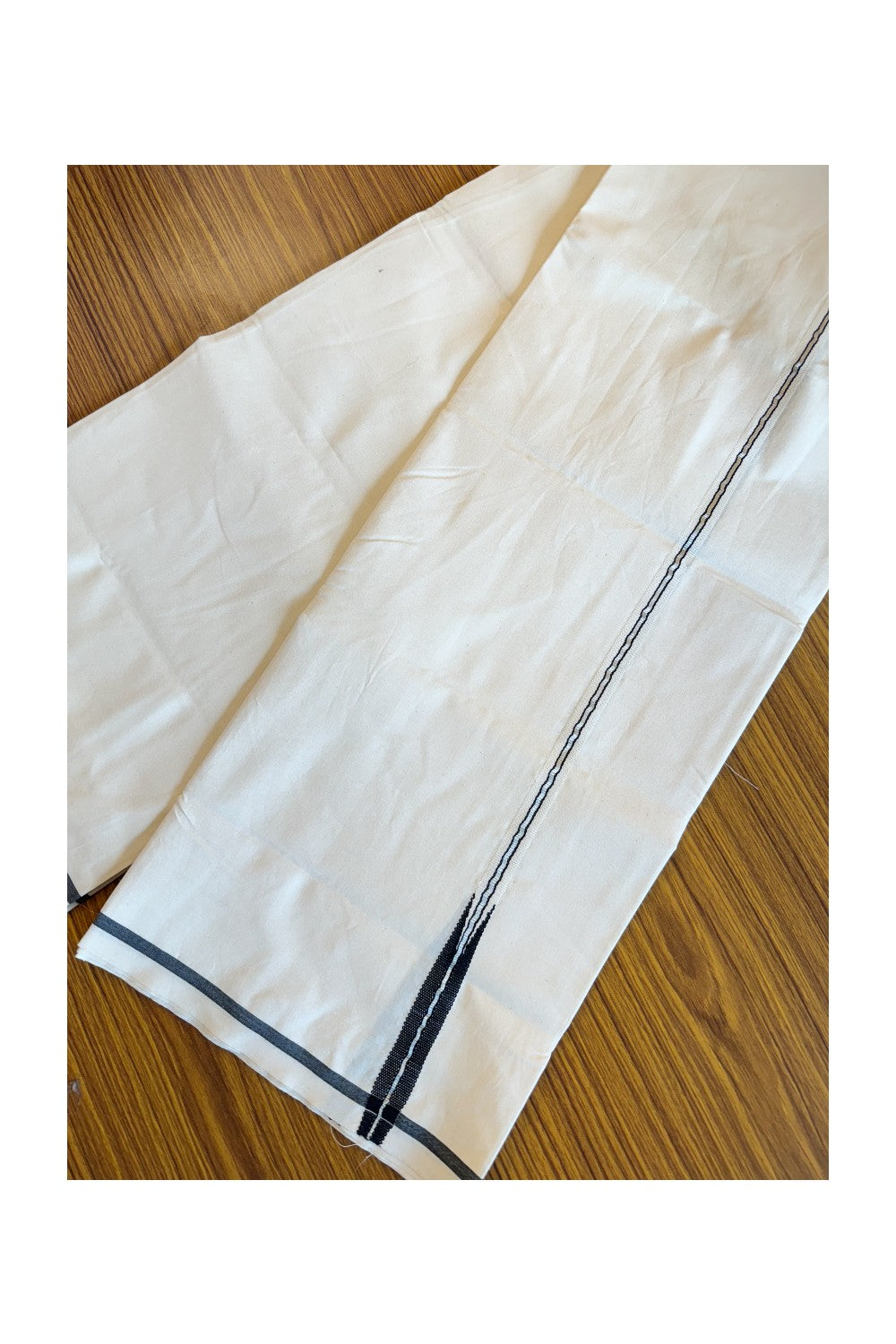 28% DISCOUNT ! KaithariKada Balaramapuram 100% COTTON SINGLE OFF WHITE - (Unbleached) Mundu/Dhoti-100X100- 0.5 Inch Silver & Puliyilakkara Black Chutty (2 meter / 4 muzham)- 2KK414ASH