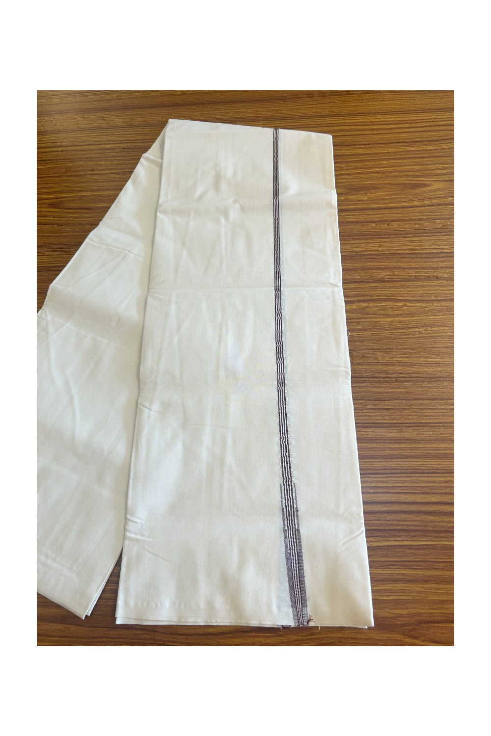 23% DISCOUNT ! KaithariKada Balaramapuram 100% COTTON SINGLE OFF WHITE - (Unbleached) Mundu/Dhoti-100X100 - 0.5 Inch Maroon & Silver Chutty (2 meter / 4 muzham) - 2KK501ASH