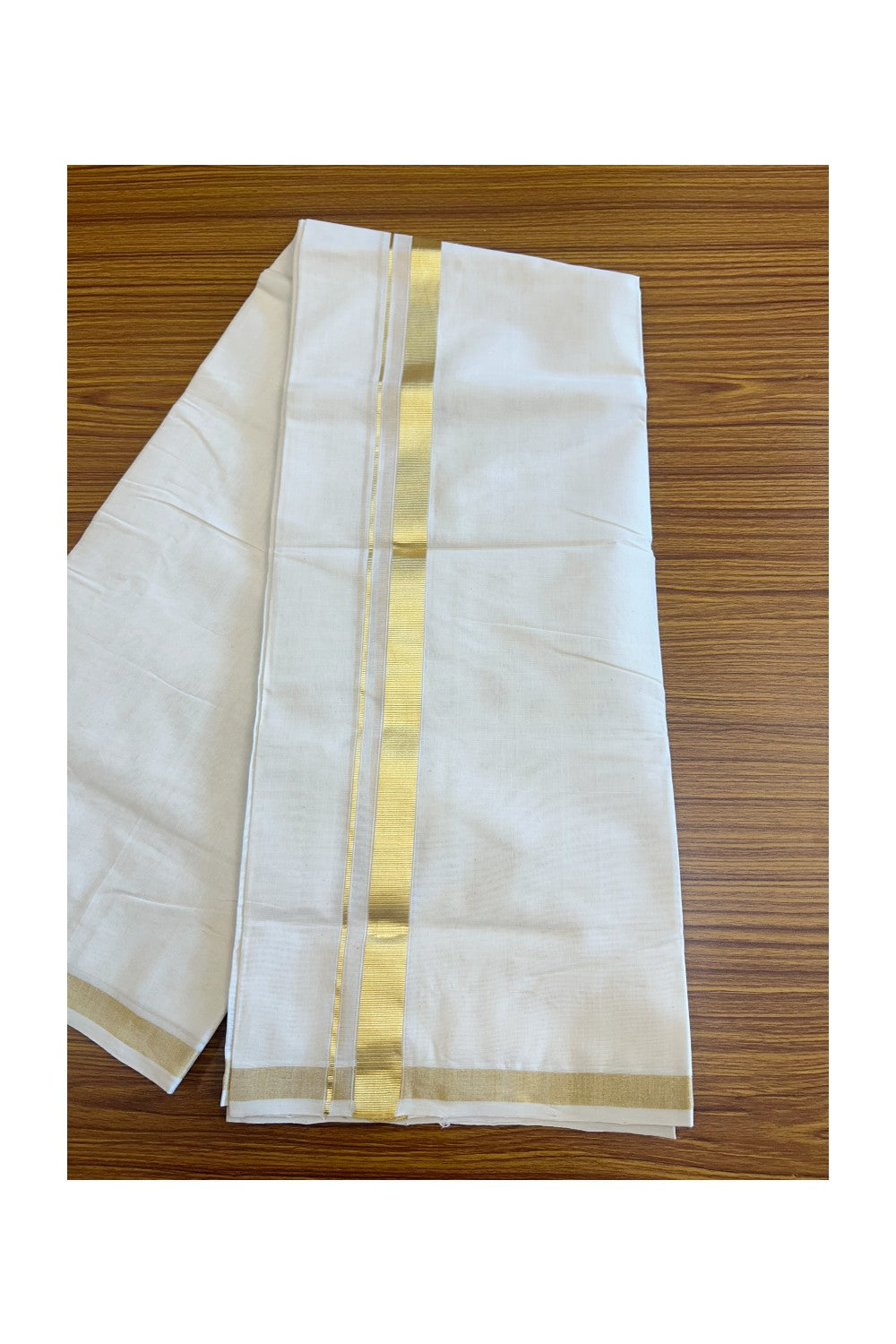 25% Discount !! KaithariKada HANDLOOM millpaav Balaramapuram - 100% PURE Cotton OFF White Double - (Unbleached) Mundu/Dothi - 1.75 inch Kasavu Kara 4.5 Meters (10 Muzham) - 2KK5081RAM