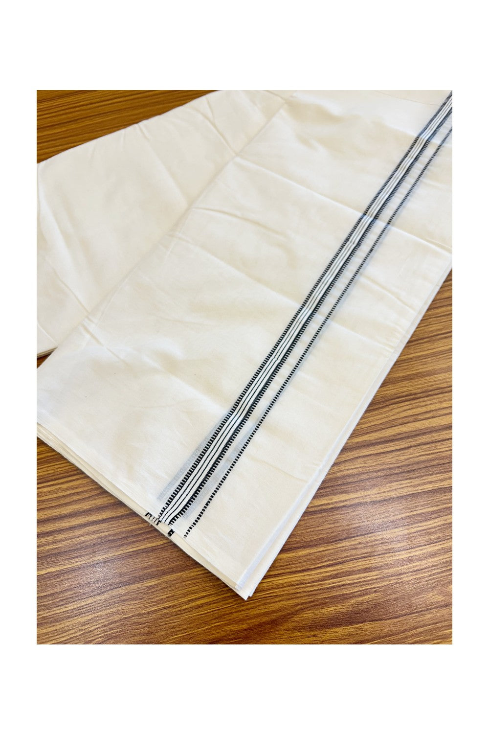 SHORT DHOTI SPECIAL! 19% DISCOUNT!! KaithariKada Balaramapuram 100% Cotton OFF WHITE Double Mundu/Dhoti - 100x100 - 1 Inch Kara & 45 inches Height Puliyilakkara MUTHUKKURI Silver & Black Kara - 2KK5122ASH