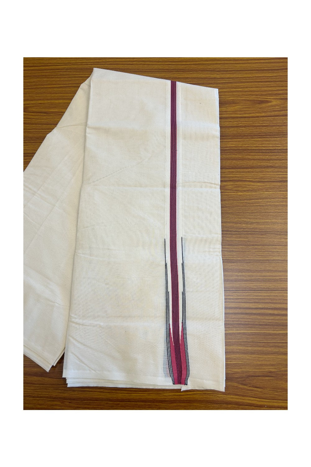 SHORT DHOTI SPECIAL! Kaitharikada.com - 19% Discount! Balaramapuram Double Off white - (Unbleached) Mundu/Dhoti - 100X100 - 1.25 inch Kara & 45 inches Height Puliyilakkara Magenta & Black Striped Chutty Kara 4.12 meters - 2KK5130ASH