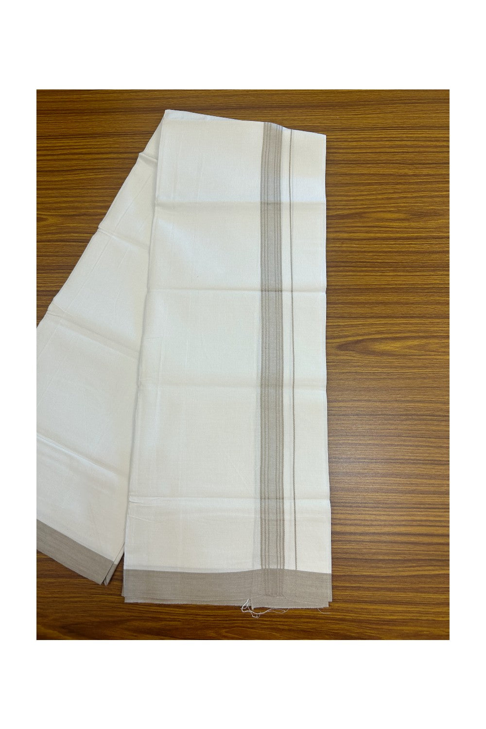8% Discount ! Kaitharikada Balaramapuram 100% Cotton PURE WHITE SINGLE Mundu/Dothi - 40s - 1 inch Light Tan Brown Stripes Kara (2 meters / 4 muzham) - 2KK5220 THI