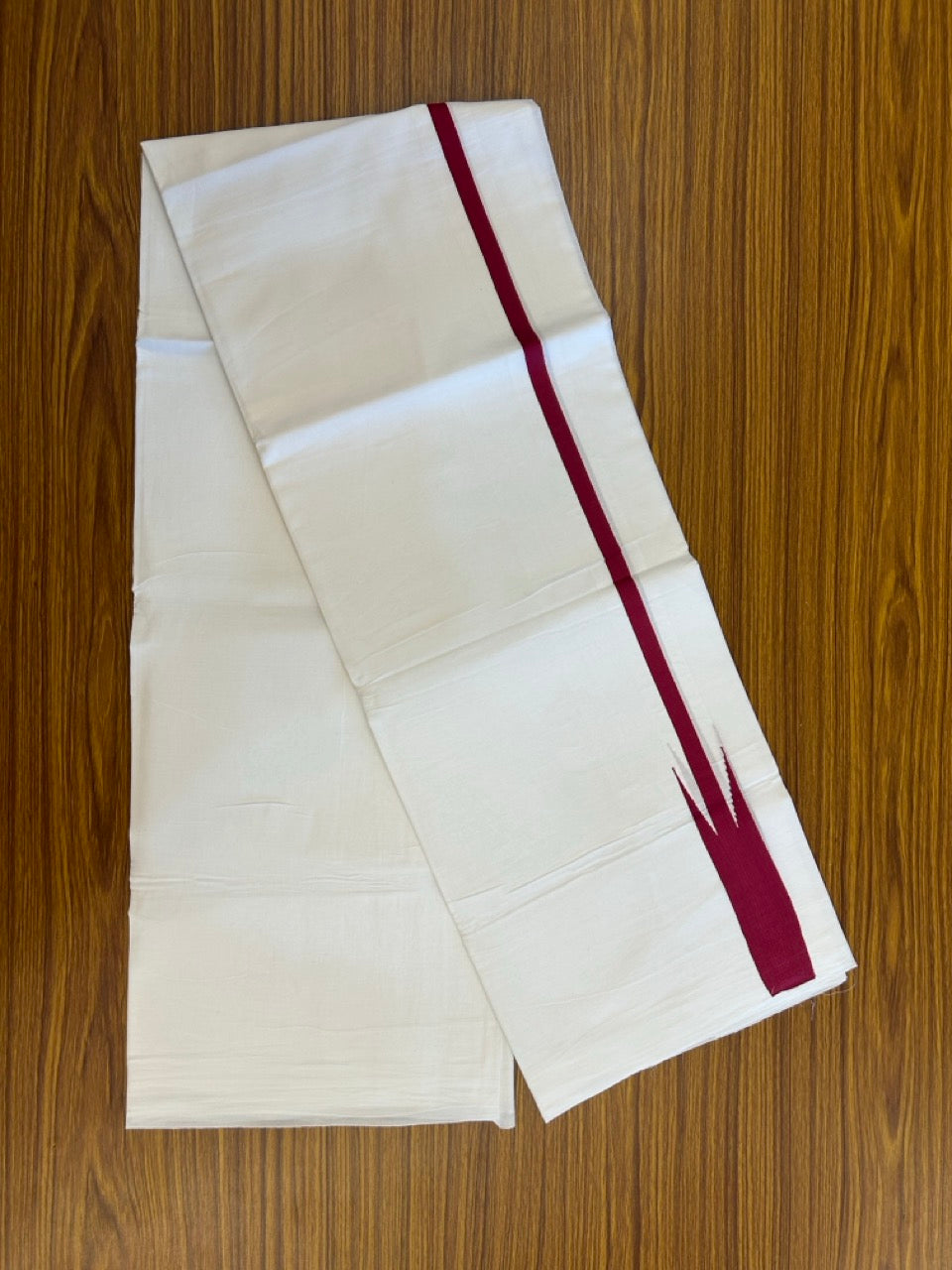 37% Discount ! NEW! KaithariKada Balaramapuram 100% Cotton Pure white Double Mundu/Dhoti - (100x80)s - Heavy Chutty Maroon - 2 KK5252 CKS