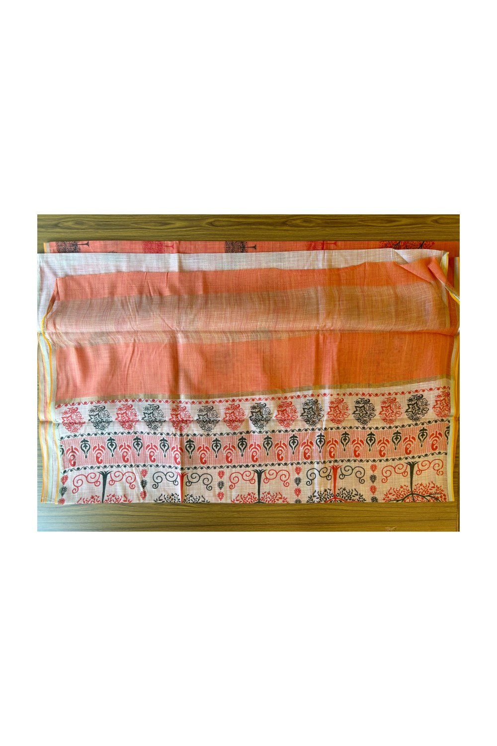 KaithariKada- Balaramapuram & Saree - 100% PURE Cotton Silk - Orange & Black Design - 2KK1004DHA