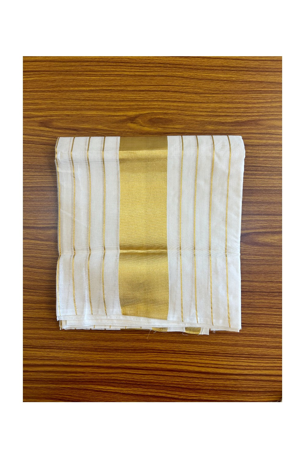 KaithariKada HANDLOOM Millpaav Balaramapuram - 100% PURE Cotton OFF White Kerala Style Churidar Suit Material - Kasavu Design Striped Kara - 2KK450NAV