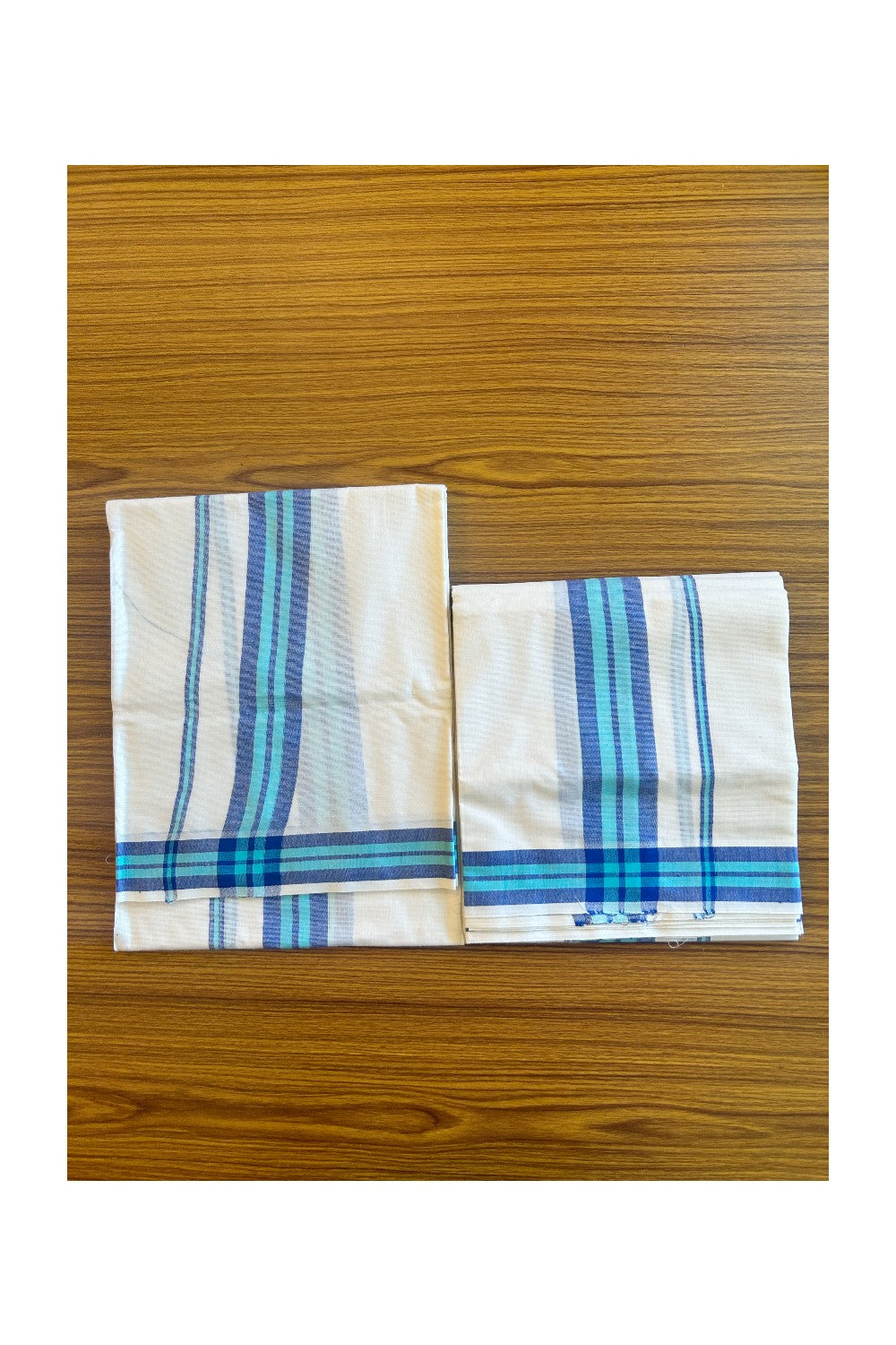 16% Discount!! KaithariKada - Kerala Cotton SINGLE SET MUND FOR WOMEN -  Navy Blue & Greenish Blue 2KK459VIN