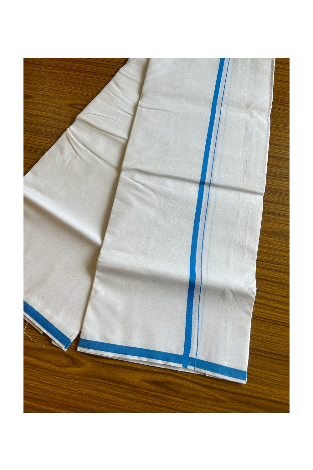KaithariKada 100% Cotton PURE WHITE SINGLE Mundu/Dhoti- 40X40 Blue 2.cm Kara (2 meter / 4 muzham) - 2KK487KK