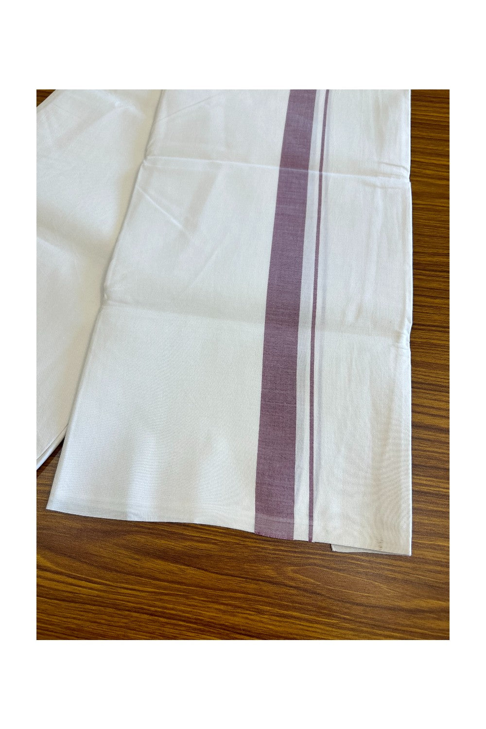 28% DISCOUNT! KaithariKada Balaramapuram 100% Cotton Pure WHITE Single Mundu/Dhoti-100s 1.5 inch Purple kara (2 meter / 4 muzham) - 2KK5043ASH