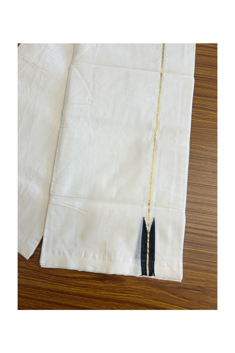 30% DISCOUNT!! KaithariKada HANDLOOM Unakkupaav Balaramapuram - 100% PURE Cotton OFF White (Unbleached) Double Mundu/Dothi - Kasavu black puliyilakkara Chutty - 5KK86RAM
