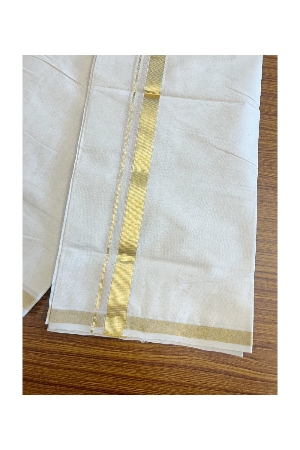 25% Discount !! KaithariKada HANDLOOM millpaav Balaramapuram - 100% PURE Cotton OFF White Double - (Unbleached) Mundu/Dothi - 1.75 inch Kasavu Kara 4.5 Meters (10 Muzham) - 2KK5081RAM