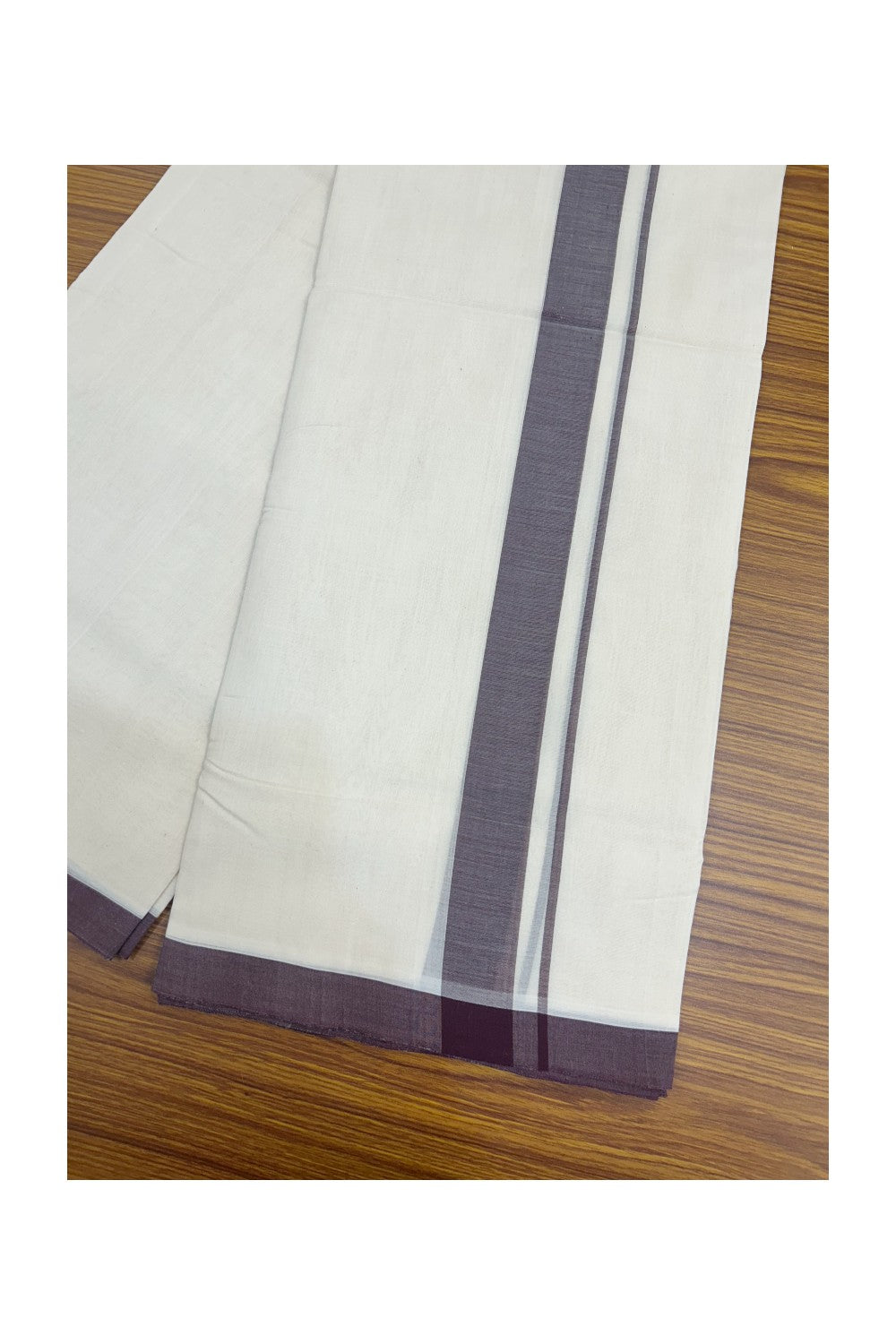 25% Discount!!! KaithariKada HANDLOOM UNAKKUPAAV Balaramapuram - 100% PURE Cotton OFF WHITE Double Mundu/Dhoti - 1.5 inch Dark Maroon Mulloth Kara - 2KK5136RAM