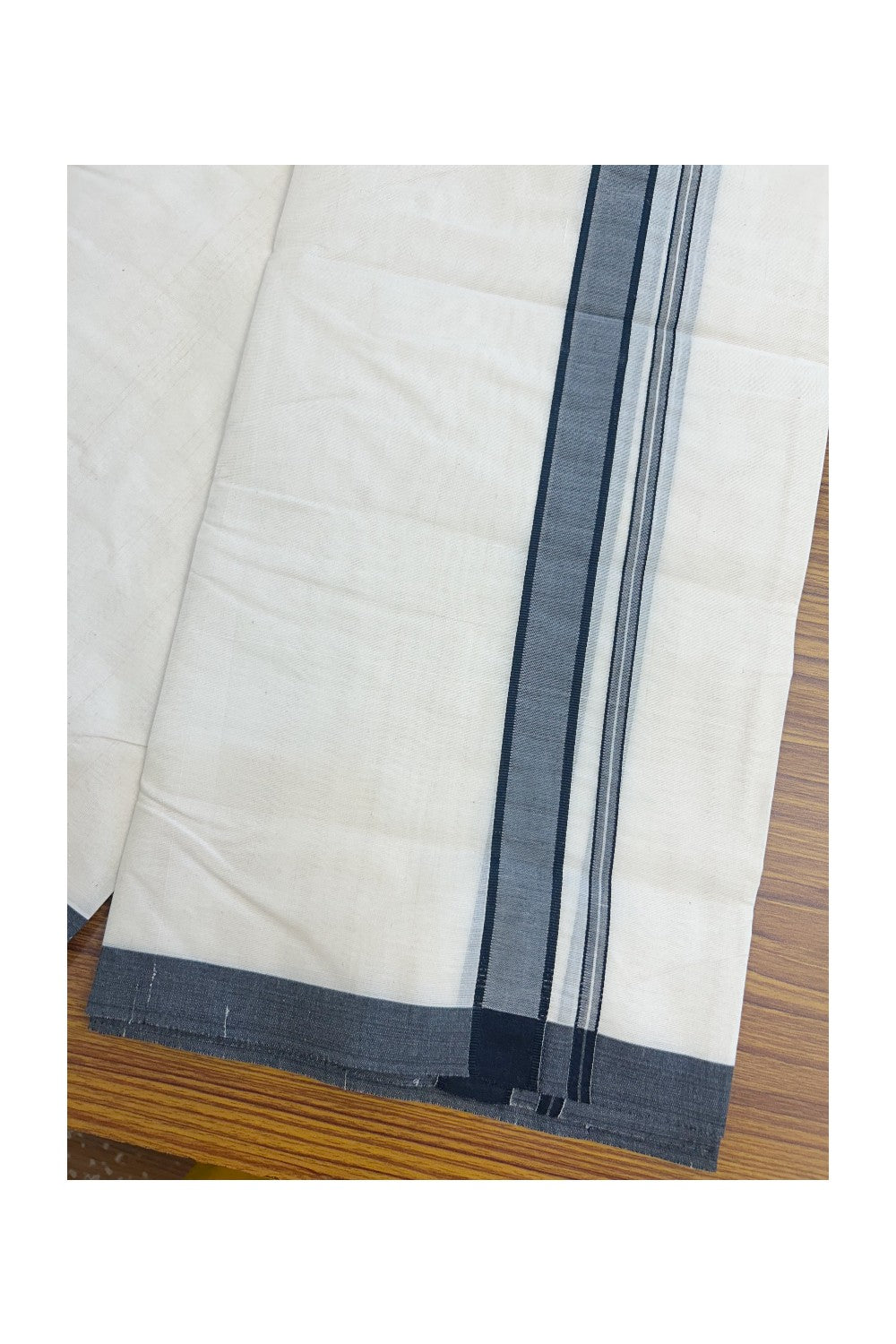 10% DISCOUNT ! KaithariKada Balaramapuram 100% Cotton Double Off white - (Unbleached) Mundu/Dhoti - 100X100 -1.25 inch Black Kara- 2KK5137ASH