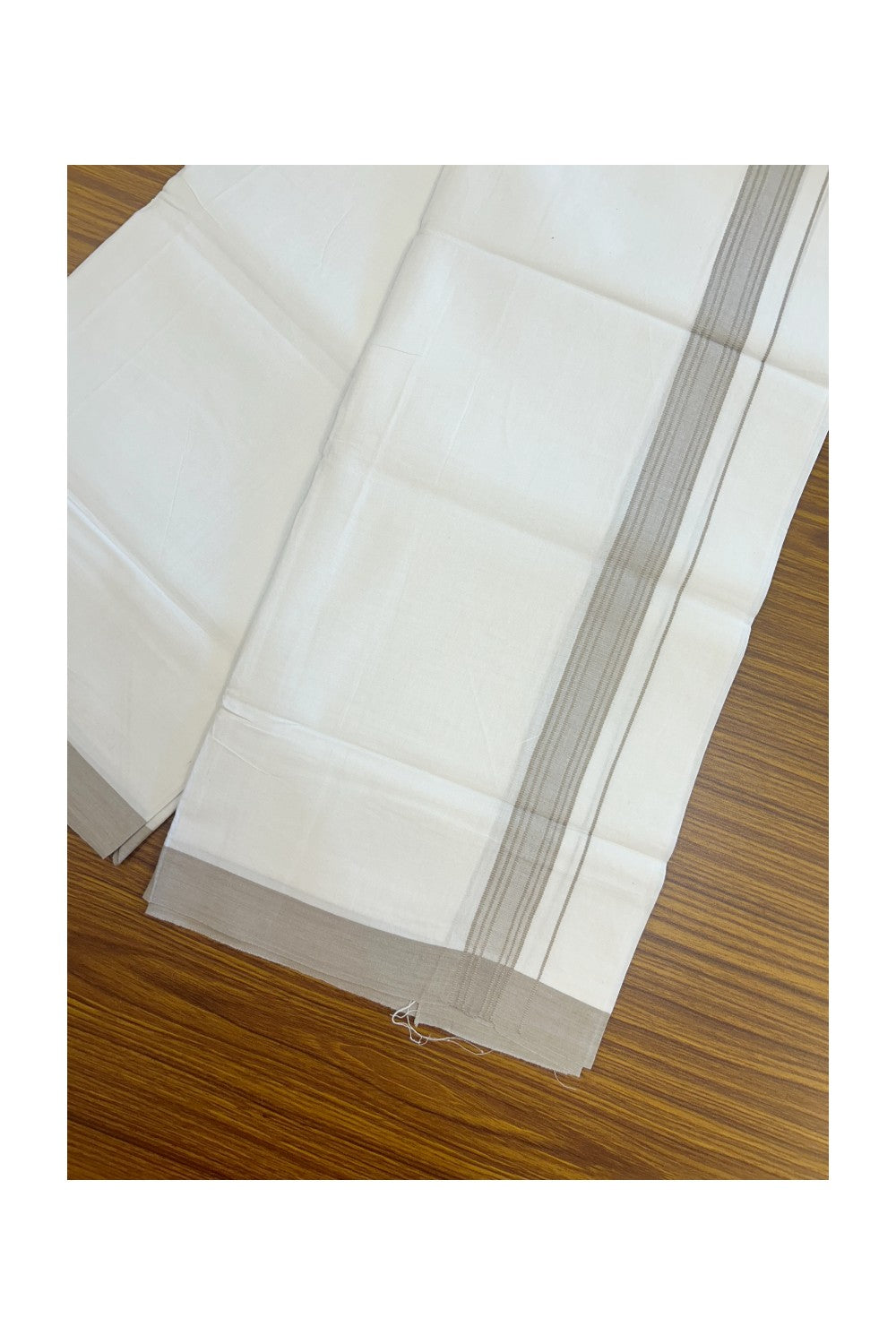 8% Discount ! Kaitharikada Balaramapuram 100% Cotton PURE WHITE SINGLE Mundu/Dothi - 40s - 1 inch Light Tan Brown Stripes Kara (2 meters / 4 muzham) - 2KK5220 THI