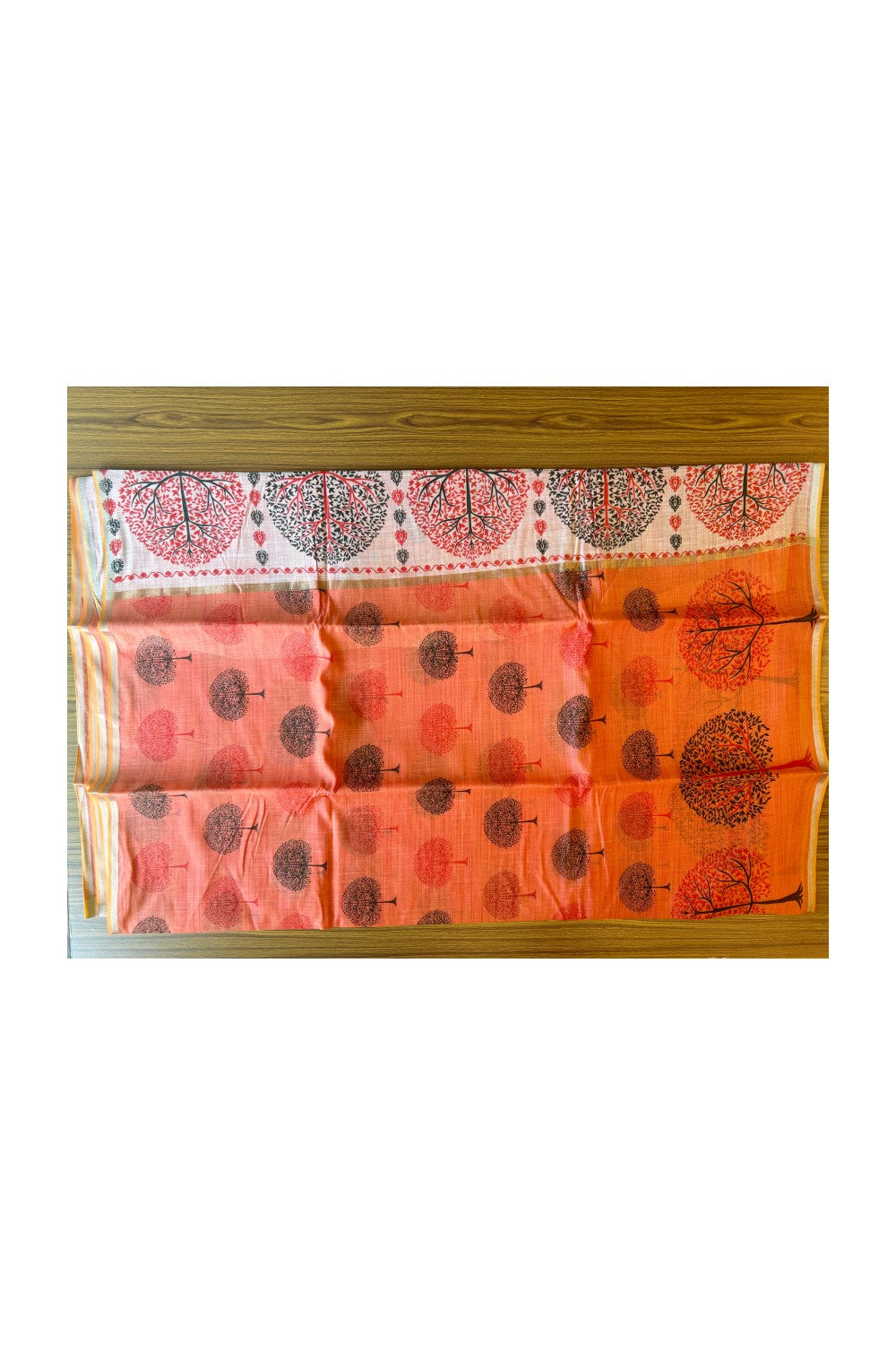 KaithariKada- Balaramapuram & Saree - 100% PURE Cotton Silk - Orange & Black Design - 2KK1004DHA