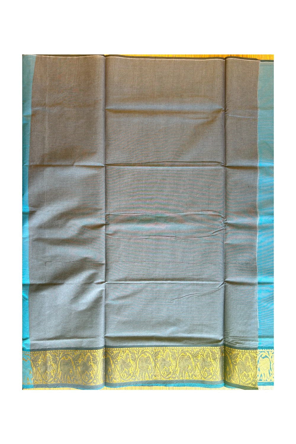 KaithariKada- Balaramapuram Saree - 100% PURE Cotton Silk - Blue & Black Elephant Design - 2KK1005PAN.