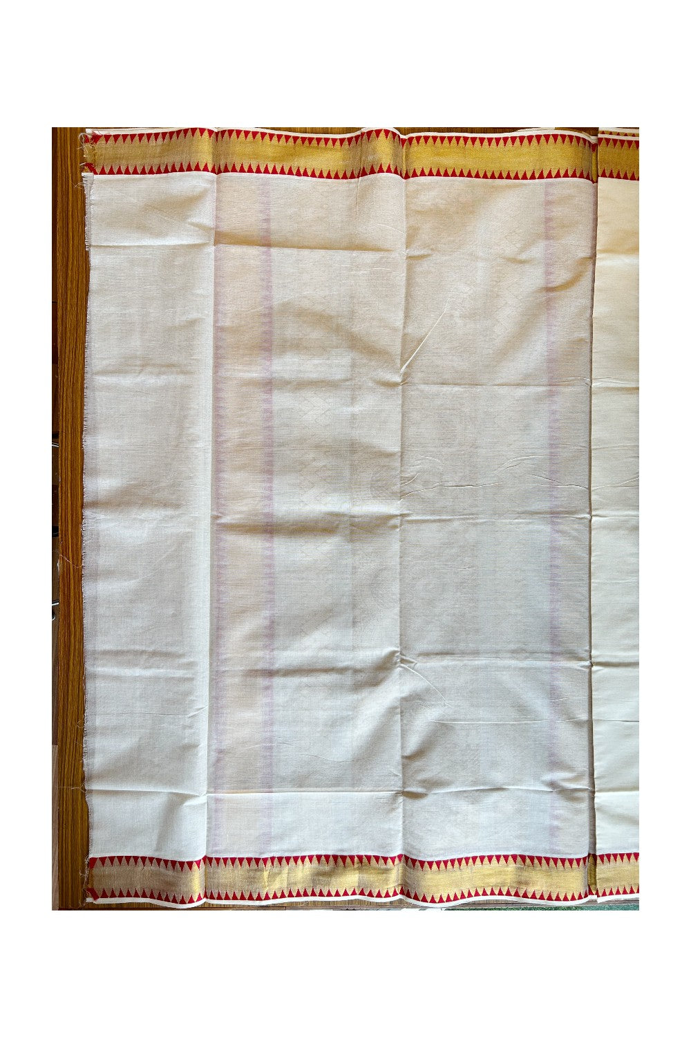 28% Discount!!! Kaitharikada Kerala Saree - Cotton Kasavu 24 Inch Pallu Red Temple Heavy Work Saree With Flower Design - 2KK1001NEW