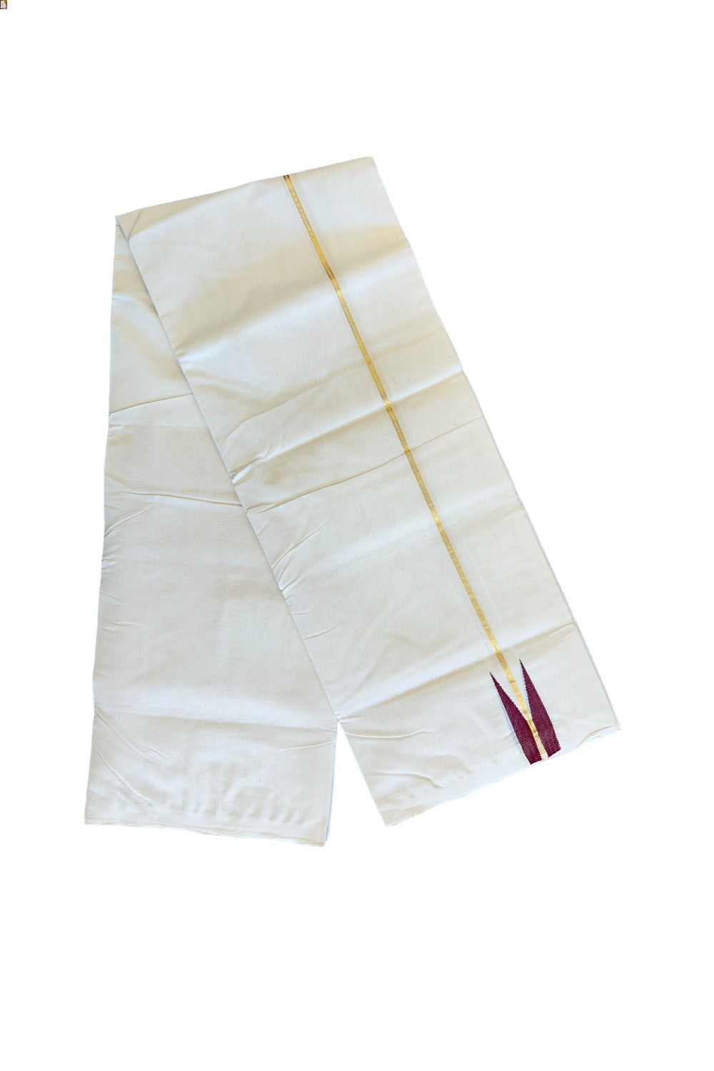 30% DISCOUNT!! KaithariKada HANDLOOM Millpaav Balaramapuram - 100% PURE Cotton OFF White (Unbleached) Double Mundu/Dothi - Kasavu maroon Puliyilakkara chutty - 20KK114ASH