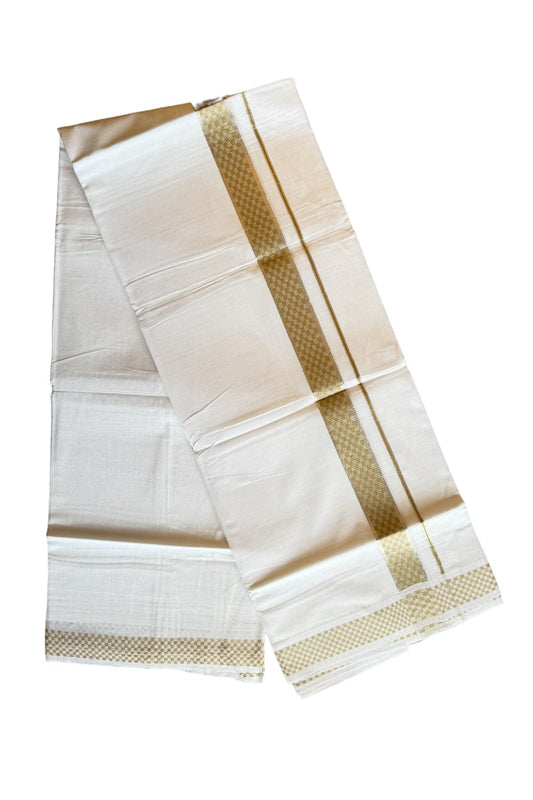 20% Discount! KaithariKada Balaramapuram 100% Cotton Double Pure white Mundu/Dhoti-100x100 2.25 inch Silver kasav & Light Brown pattern Kara  - 20KK207PMC