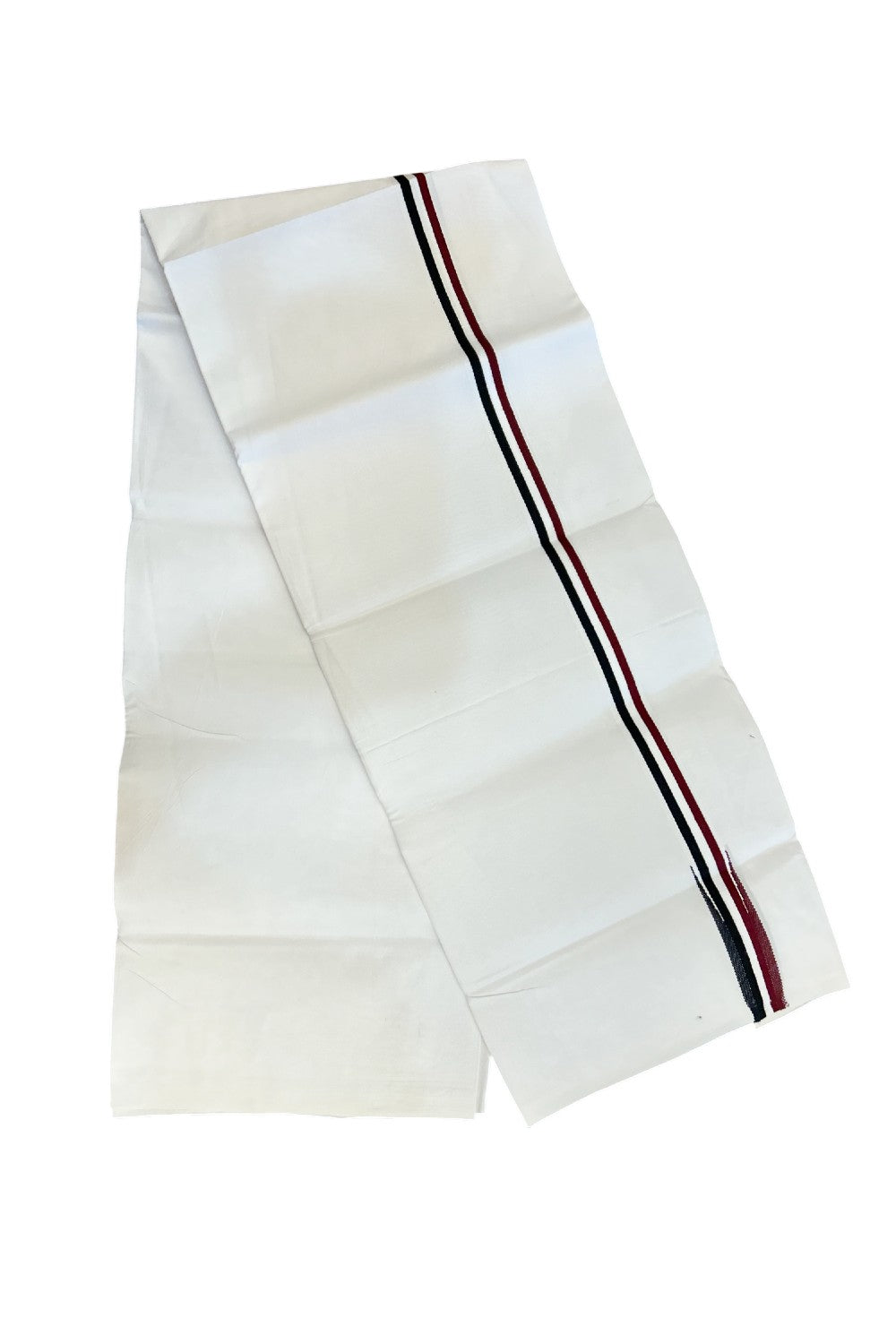 ADMK VESHTI 20% DISCOUNT ! KaithariKada Balaramapuram 100% COTTON SINGLE PURE WHITE Mundu/Dhoti-100X100 - 1 inch Puliyilakkara Maroon & Black Chutty Kara (2 meter / 4 muzham) - 19KK5224 ASH