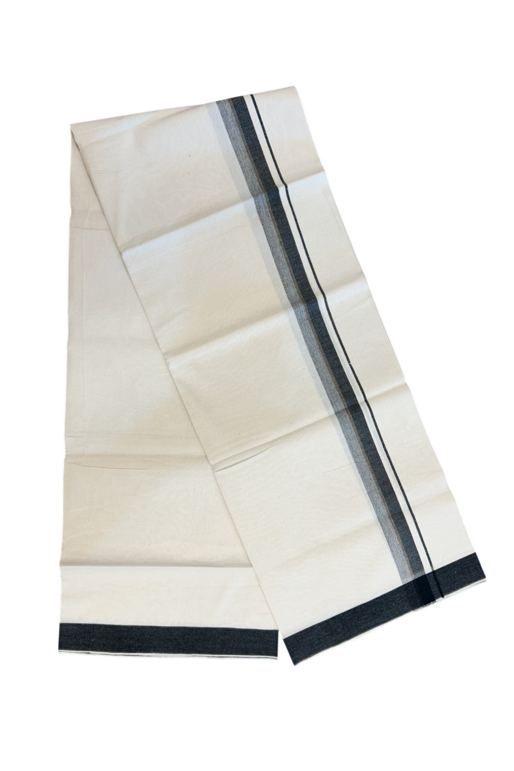 24% Discount !! KaithariKada Balaramapuram 100% Cotton OFF WHITE (Unbleached) Single Mundu/Dhoti - Twisted 60s Thread - 3 cm Black & White brown shaded Kara (2 meter / 4 muzham) - 49KK5241 GL
