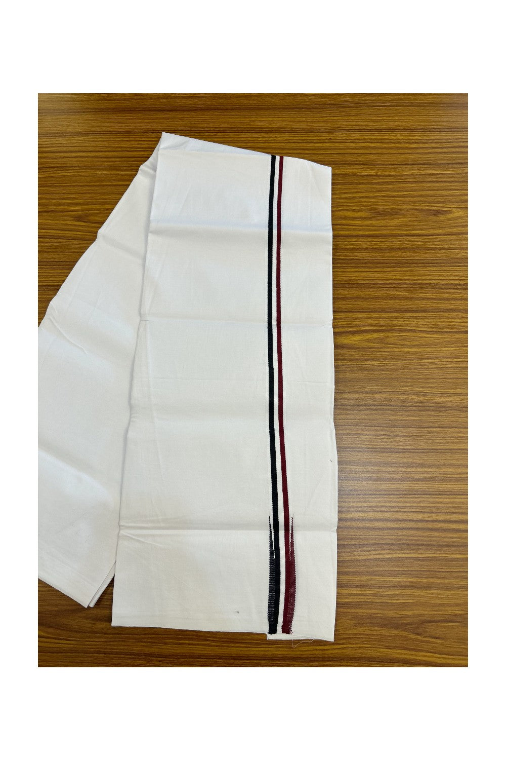 ADMK VESHTI 20% DISCOUNT ! KaithariKada Balaramapuram 100% COTTON SINGLE PURE WHITE Mundu/Dhoti-100X100 - 1 inch Puliyilakkara Maroon & Black Chutty Kara (2 meter / 4 muzham) - 19KK5224 ASH