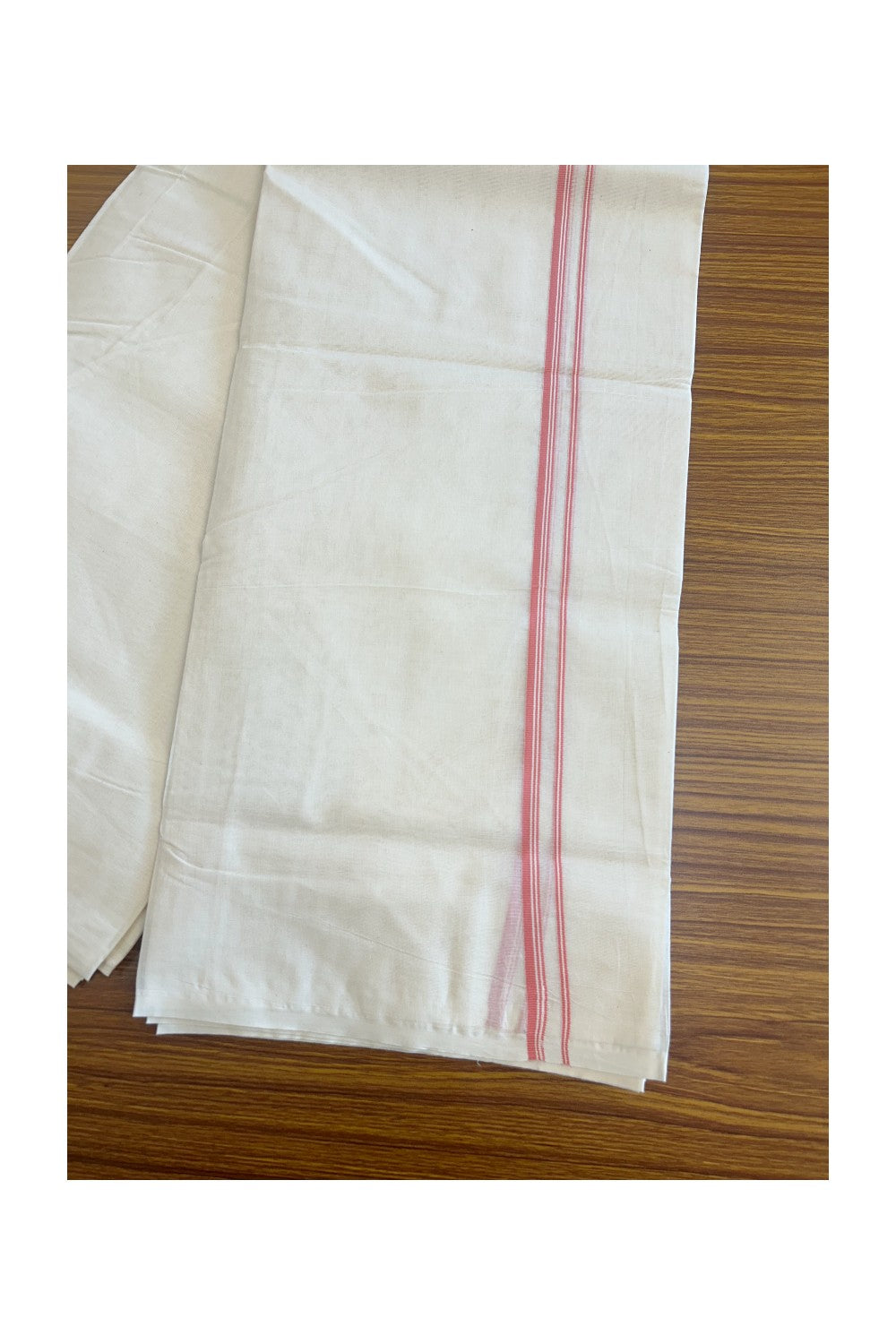 33% DISCOUNT! KaithariKada Balaramapuram 100% Cotton Double Off white - (Unbleached) Mundu/Dhoti-100x100 PEACH 2.cm Thin Kara- 2.
