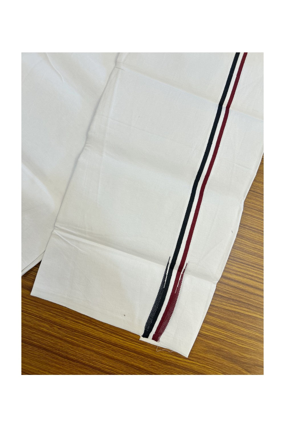 ADMK VESHTI 20% DISCOUNT ! KaithariKada Balaramapuram 100% COTTON SINGLE PURE WHITE Mundu/Dhoti-100X100 - 1 inch Puliyilakkara Maroon & Black Chutty Kara (2 meter / 4 muzham) - 19KK5224 ASH