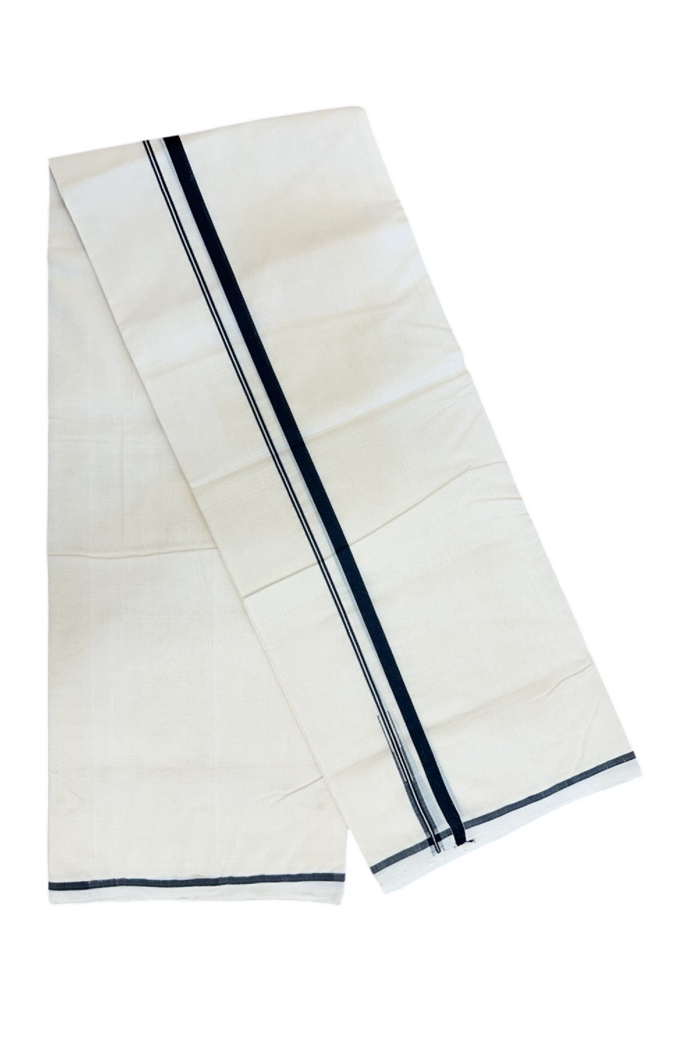 25% Discount KaithariKada HANDLOOM Millpaav Balaramapuram - 100% PURE Cotton OFF WHITE (Unbleached) Double Mundu/Dhoti - 80X90 - Puliyilakkara 1 cm Black Chutty Kara 4 mtr (8.5 muzham)- 21KK5234 RAM